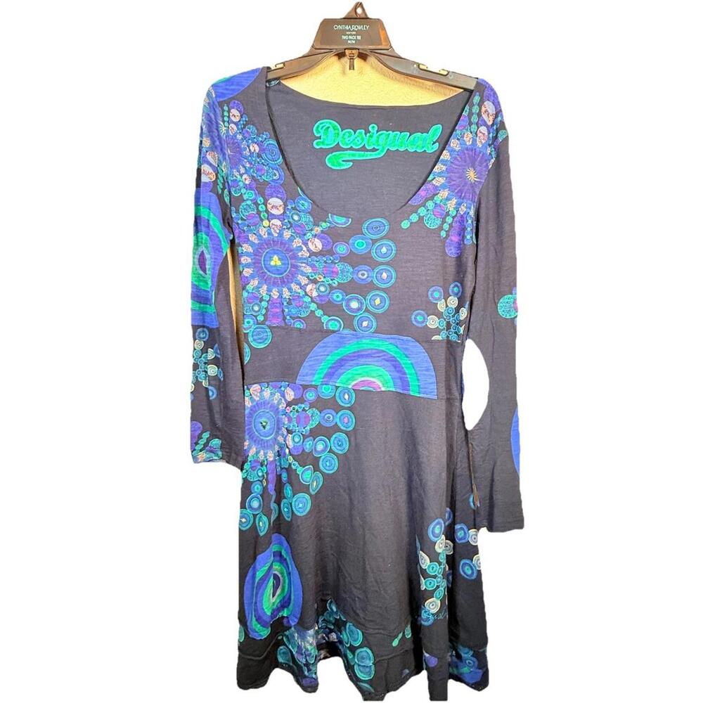 Desigual Women’s‎ Boho Tunic Dress Sz M Multicolor Psychedelic Print Long Sleeve